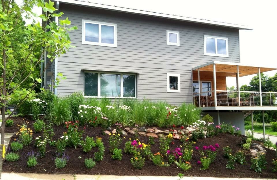Finished urban prairie border in full bloom