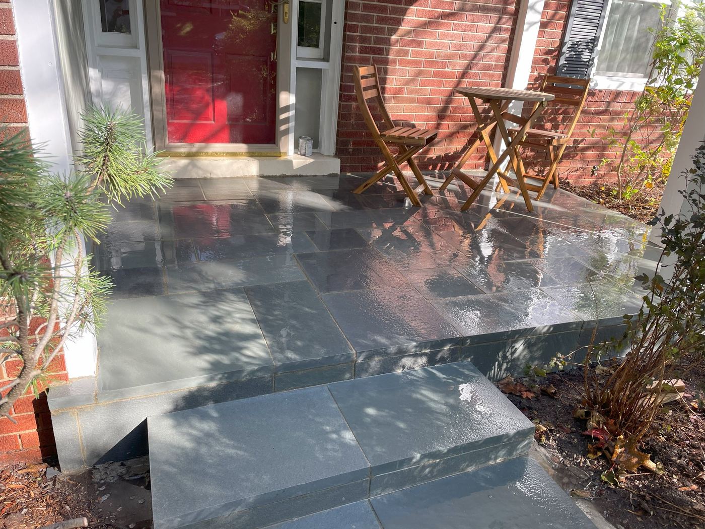 Finished sealed stone patio with seating