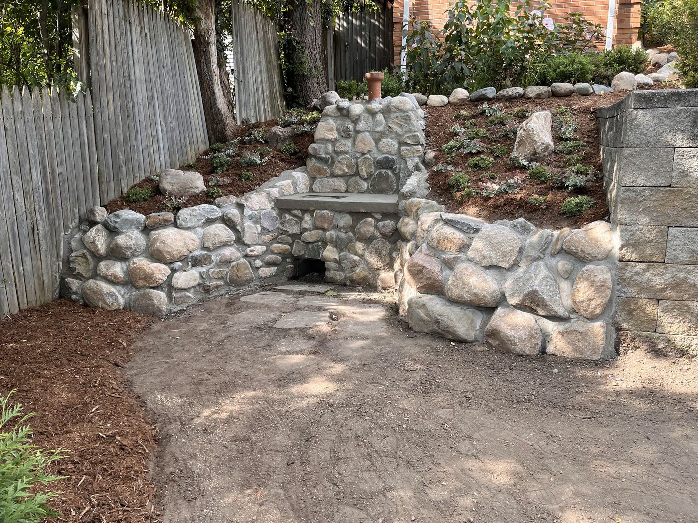 Stone fireplace detail
